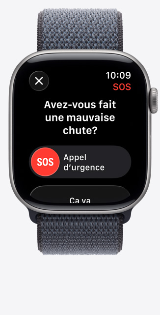Apple Watch Series 11, bo?tier en aluminium, gris cosmique, alerte de détection de chute, option d’appel d’urgence, bracelet sport, brume violette