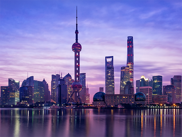 上海城市景觀的黃昏景色。