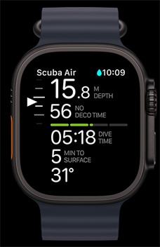 Apple?Watch?Ultra?2 ekraanil on kuvatud rakendus Oceanic+.