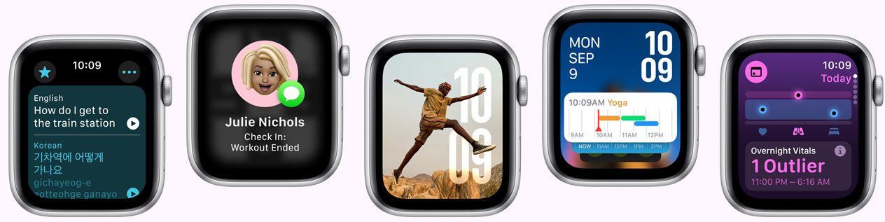 多隻 Apple Watch，各顯示不同錶面選項