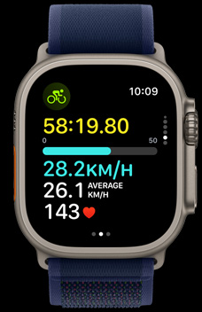 Apple Watch Ultra 2 顯示某人踩單車(chē)的速度。