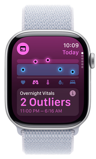Egy Apple?Watch kijelz?jén az éjszakai Vitális jelek jelzés látható két kiugró értékkel