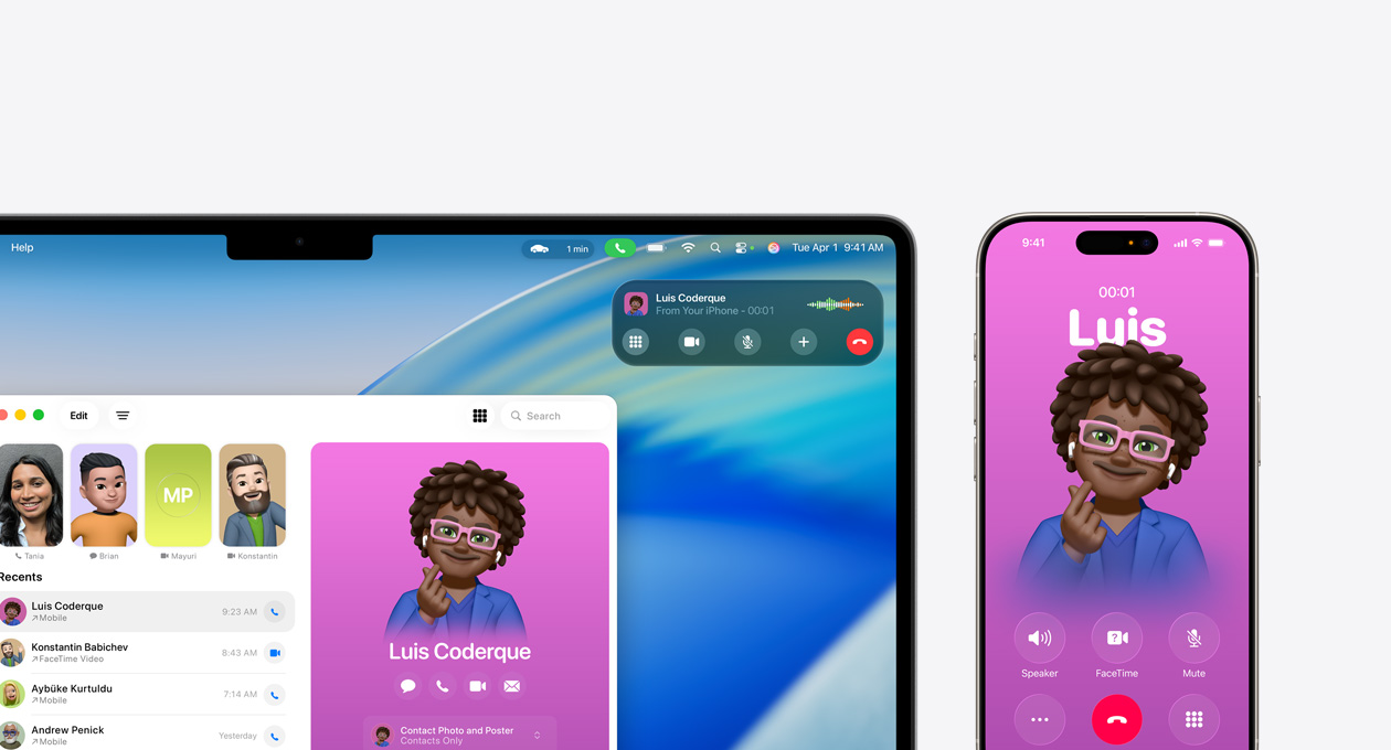 Macデバイスの畫面に、新しい電話アプリが表示されている