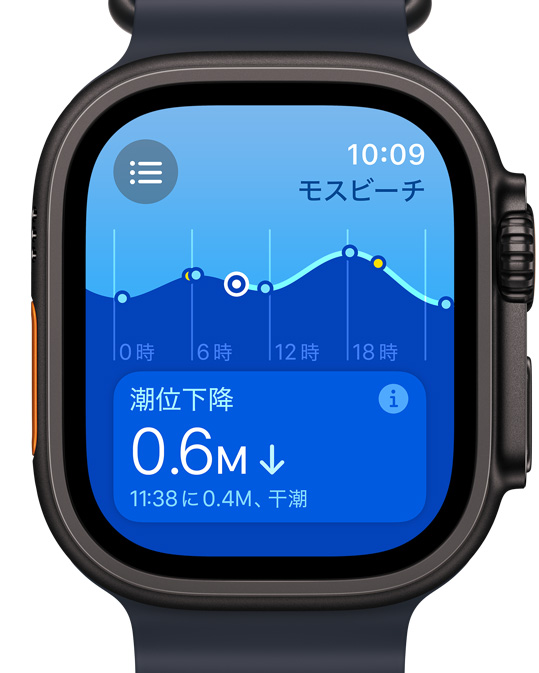 新しい潮位アプリが表示されたApple Watch Ultraの畫面