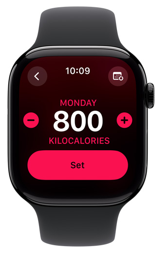 Apple Watch 螢?zāi)伙@示「活動」目標(biāo)設(shè)定為 800 卡路里。