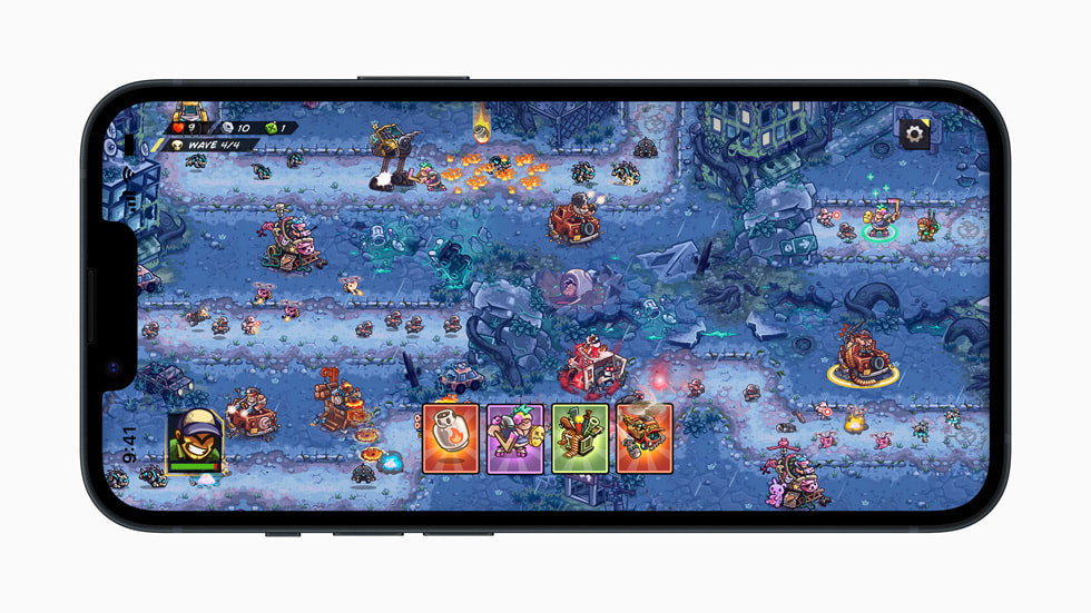 A still from the game Junkworld on iPhone 14 shows an underground world in an animated style.