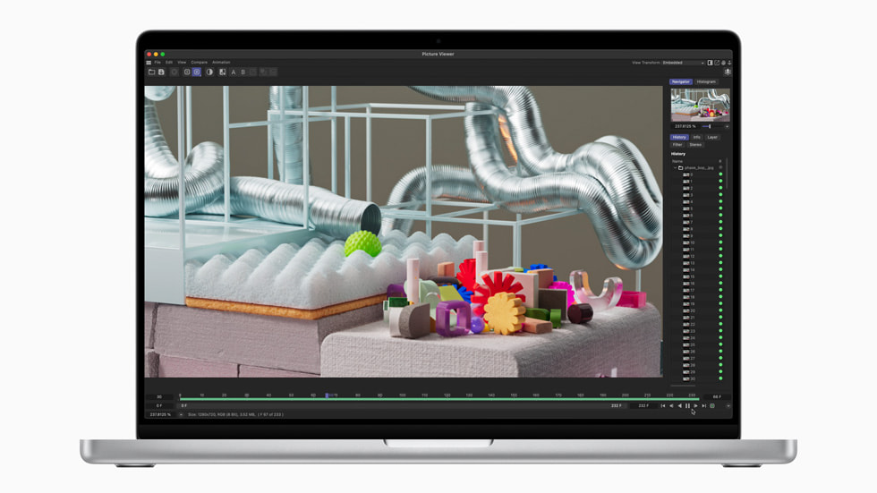 MacBook Pro baru dengan M3 Max menampilkan alur kerja Maxon Redshift.
