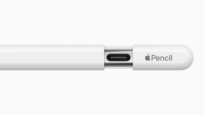 Tampilan jarak dekat Apple Pencil dengan tutup geser baru.