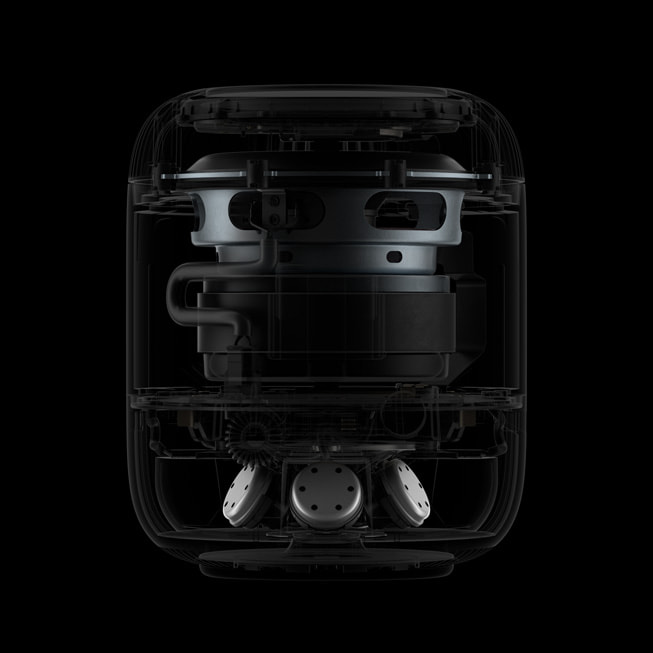 Siyah arka plan üzerinde HomePod’un (2.nesil) i? ayr?nt?lar? g?steriliyor.