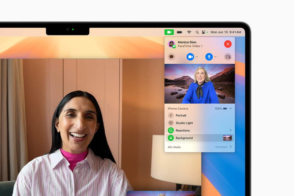 Hình ?nh menu thay ??i n?n hi?n th? trong FaceTime trên màn hình MacBook Pro.
