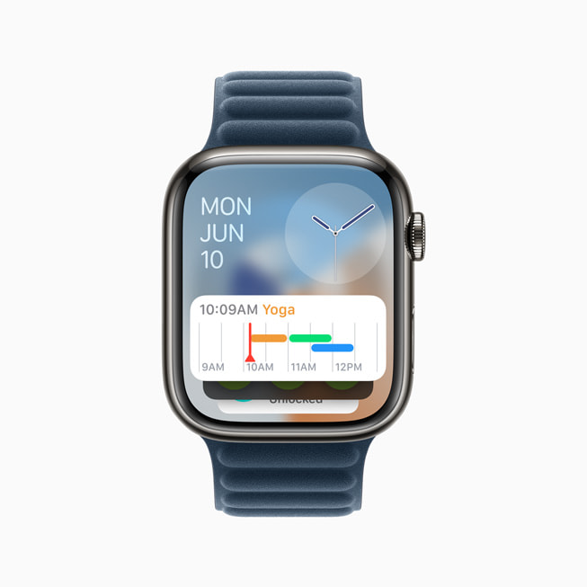 Apple Watch Series 9 顯示位於「智慧型堆疊」頂部的行事曆小工具。