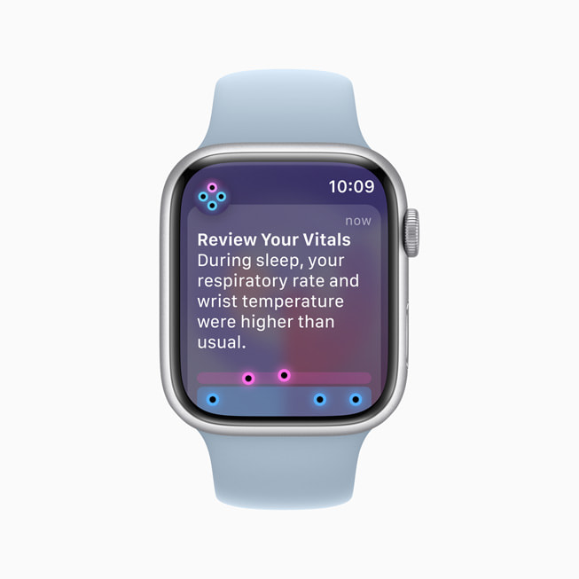 Apple Watch Series 9 的「Vitals」app 提示使用者查看夜間指標(biāo)。