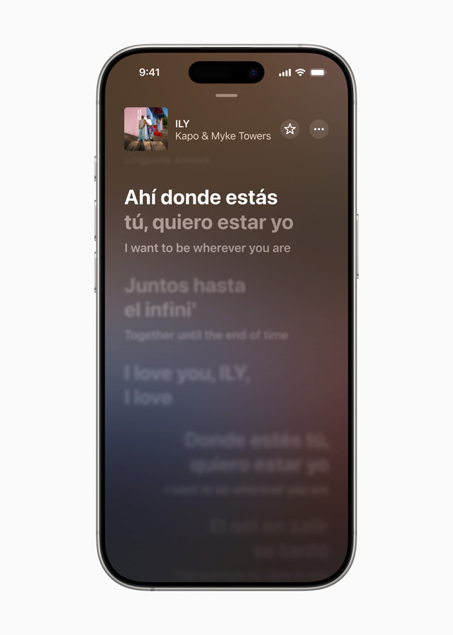 The new Lyrics Translation feature is shown in Apple Music on iPhone 16 Pro.