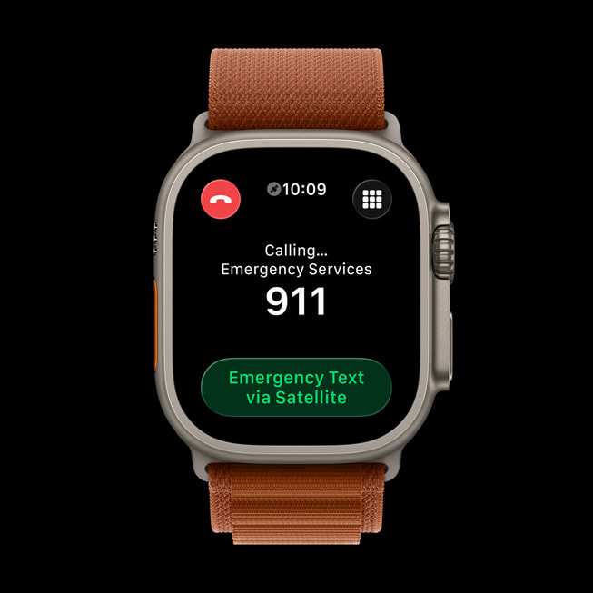 Die Apple Watch Ultra?3 zeigt das Senden einer Nachricht über Satellit in einem Notfall.
