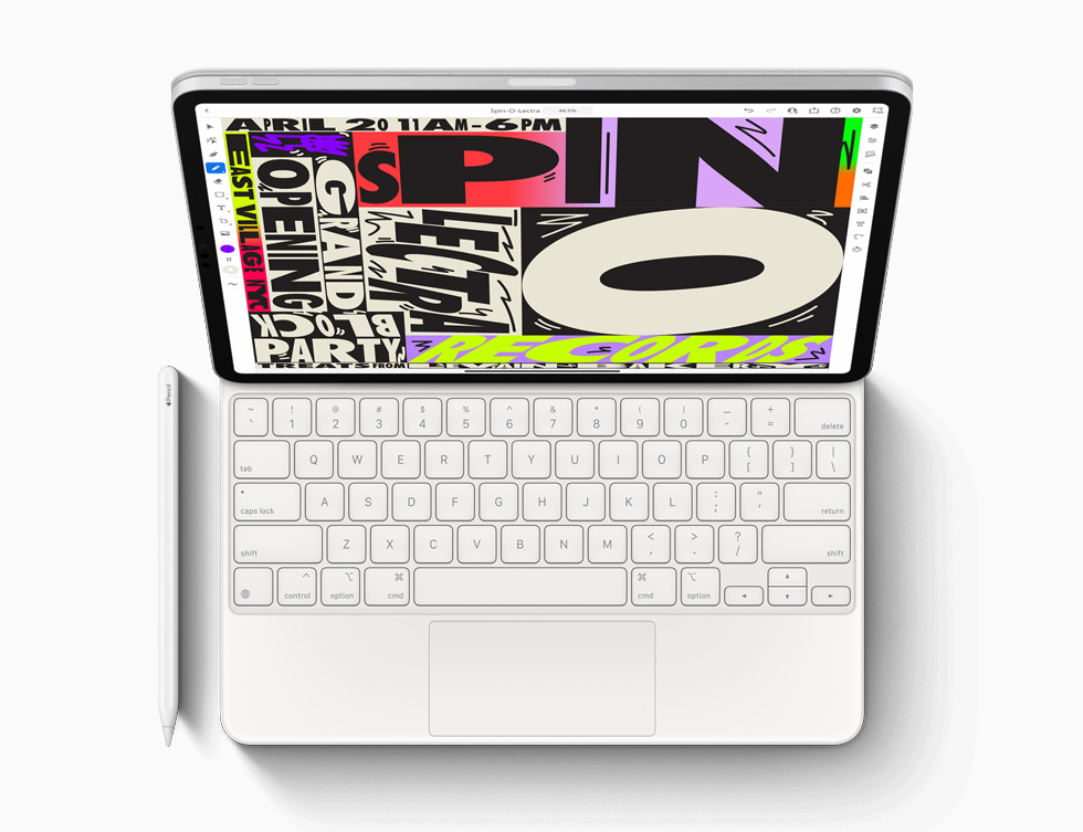 The new iPad Pro with Magic Keyboard and Apple Pencil.