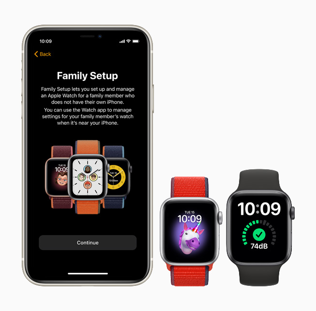 iPhone 11 Pro, Apple Watch SE ve Apple Watch Series 6 ekranlar?nda Family Setup ?zelli?i g?rüntüleniyor. 