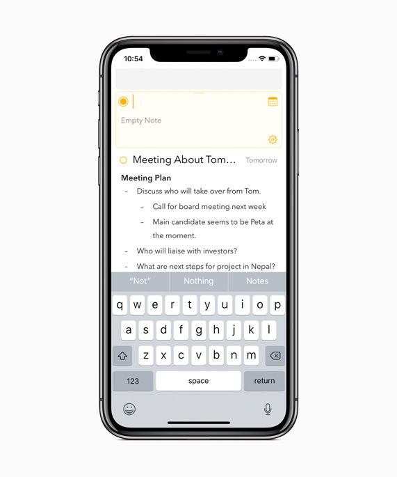 iPhone X, not alma yaz?l?m? Agenda’n?n ekran g?rüntüsünü g?steriyor