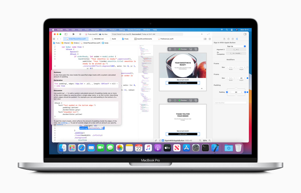 MacBook Pro’da Xcode kod yazma ortam? g?rüntüleniyor.