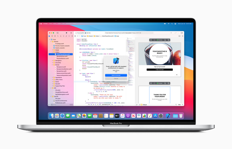 MacBook Pro’da Xcode kod yazma ortam? g?rüntüleniyor.