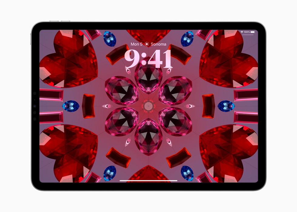 Ein iPad?Pro zeigt das Hintergrundbild ?Kaleidoskop“ an.