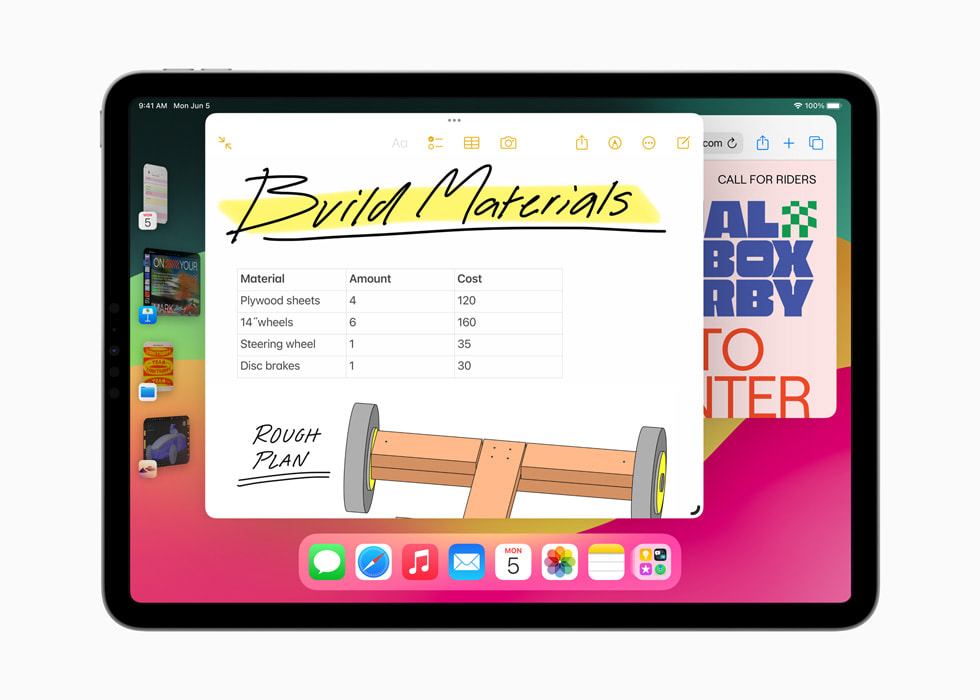 Ein iPad?Pro zeigt fünf verschiedene ge?ffnete Fenster an.