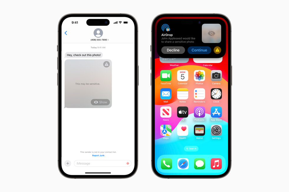 Peringatan Konten Sensitif ditampilkan dalam Pesan di iPad Pro 12,9 inci.