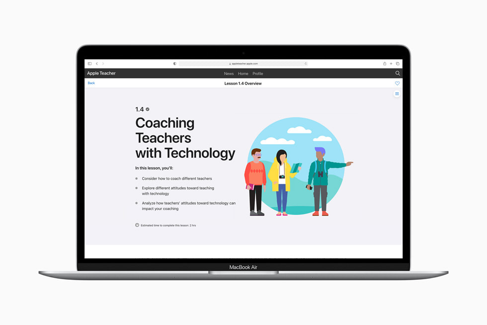 MacBook Air’de g?sterilen, Apple Learning Coach’taki “Teknolojiyle ??retmenlere Ko?luk Yapma” etkinli?inin genel g?rünümü.