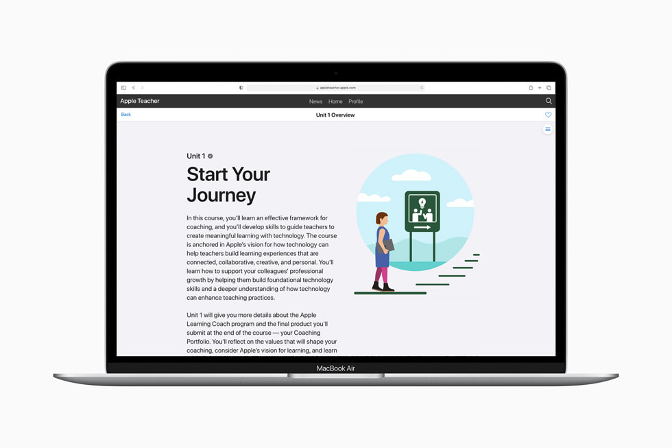 MacBook Air’de g?sterilen, Apple Learning Coach’taki “Yolculu?unuza Ba?lay?n” etkinli?inin genel g?rünümü.