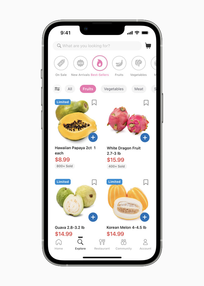iPhone’daki Weee! Sanal Market uygulamas?nda en ?ok satan meyve ürünleri g?steriliyor.