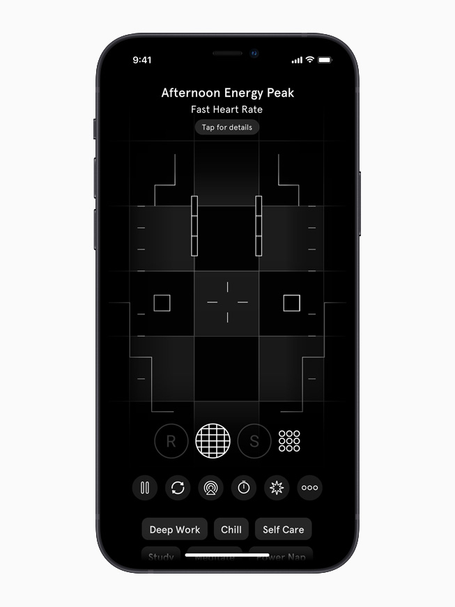 iPhone 12’deki Endel uygulamas?nda Afternoon Energy Peak (??leden Sonra Zirveye Ula?an Enerji) ekran? g?rüntüleniyor.