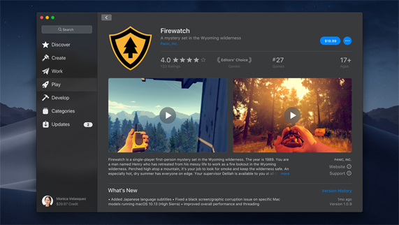 Yeni Mac Store’da Firewatch uygulamas?n?n ekran g?rüntüsü