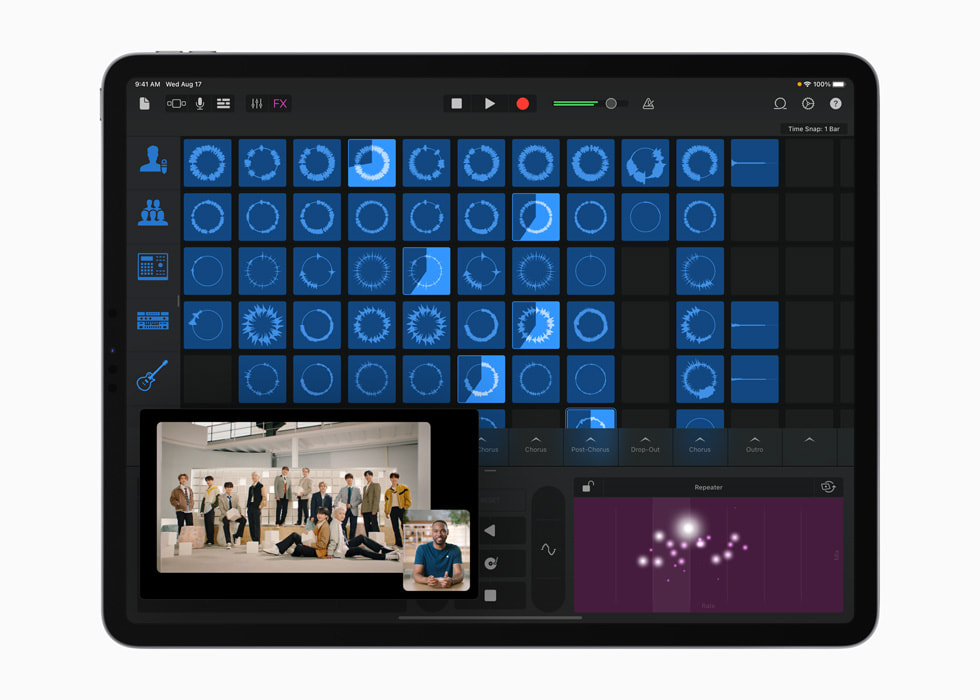 iPad Pro'da GarageBand'in Live Loops arayüzünde SEVENTEEN’in “Darl+ing” par?as?.