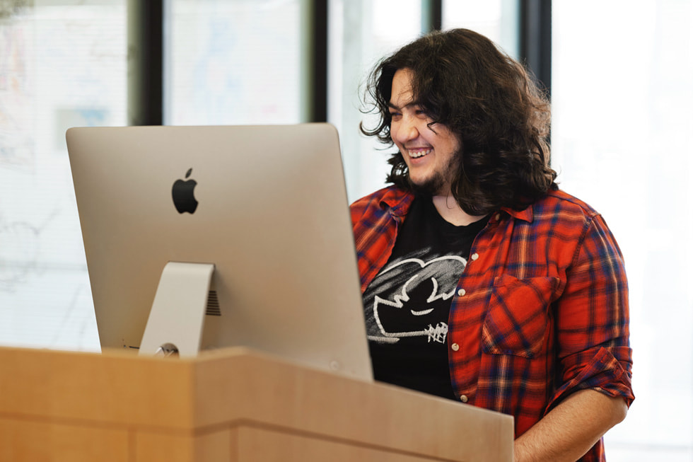 Teacher Jessica “Jess” Jerome is shown working on a Mac.