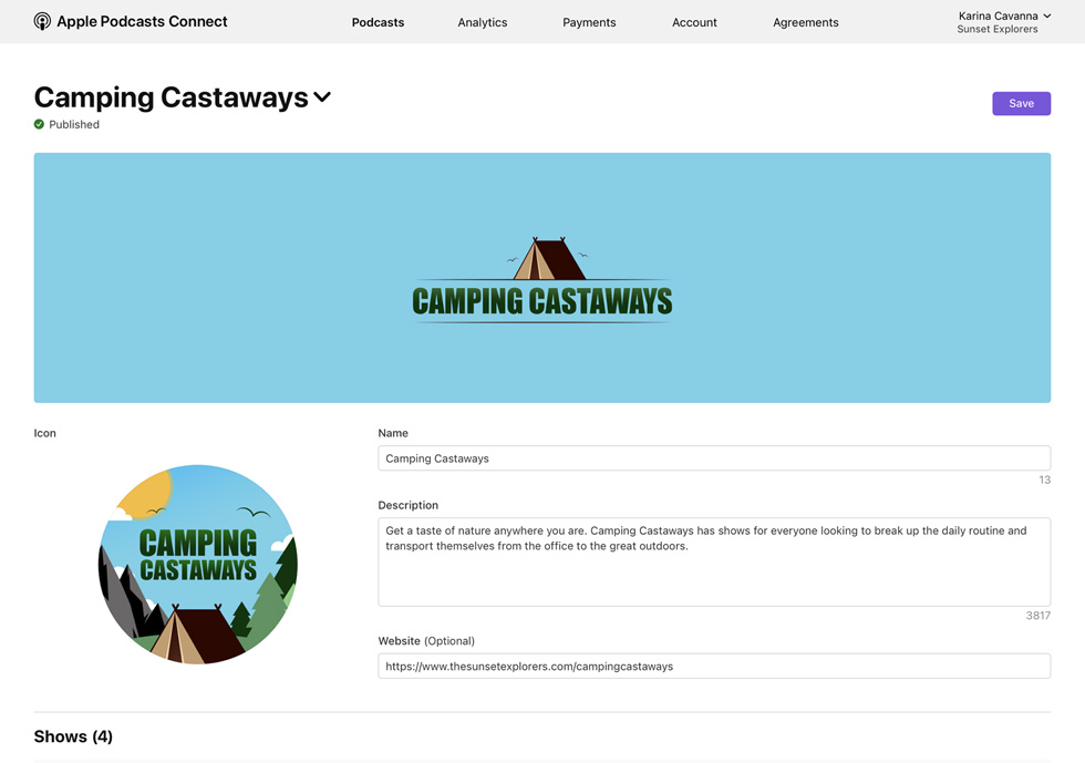 Apple Podcasts Connect kanal? Camping Castaways.
