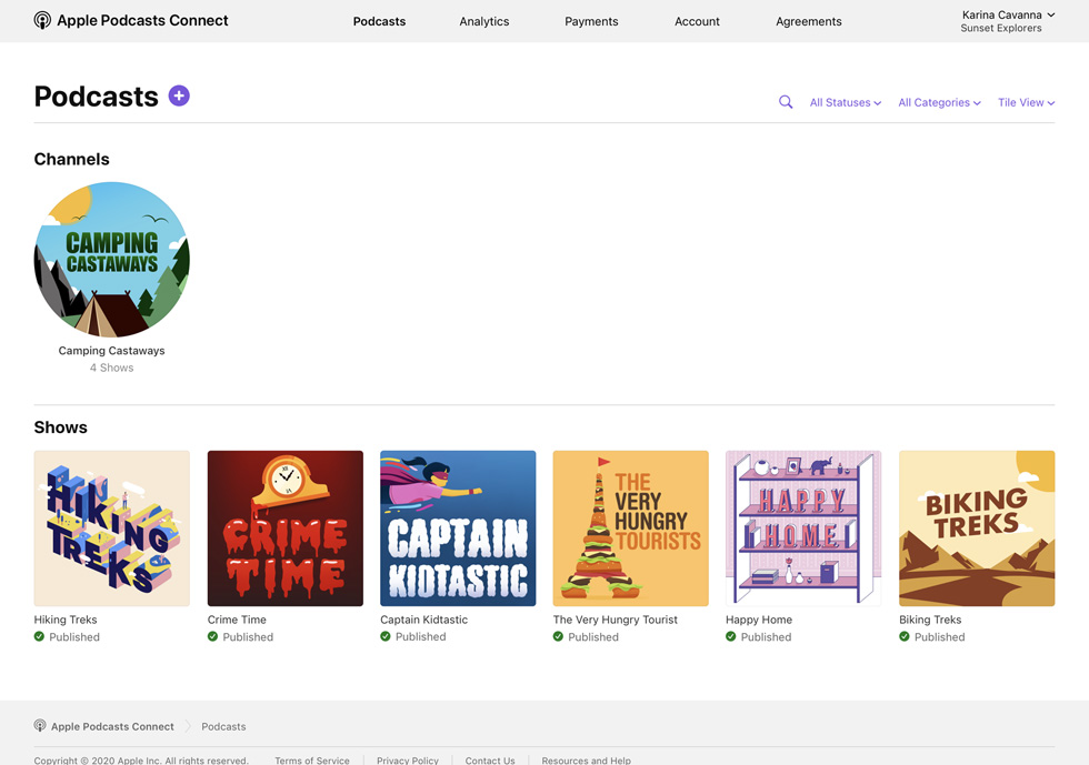 Apple Podcasts Connect’in kullan?c? arayüzü.