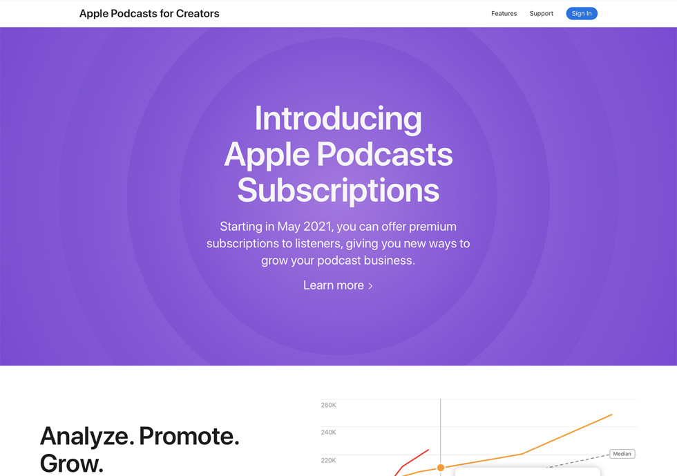 Apple Podcasts for Creators web sitesindeki giri? sayfas?.
