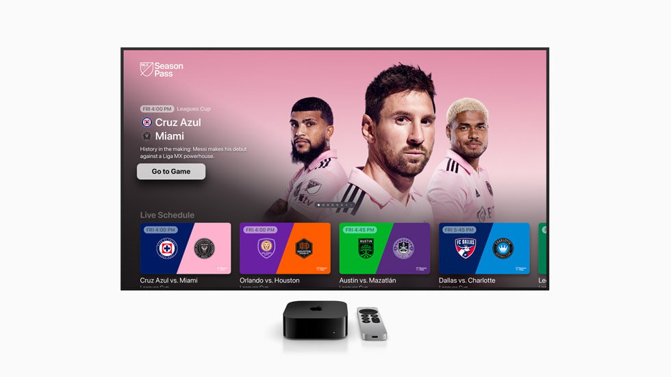 Layar Apple TV menampilkan MLS Season Pass.