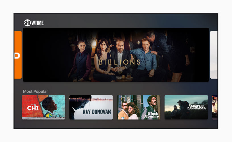 Apple TV uygulamas?nda Showtime ana sayfas?.