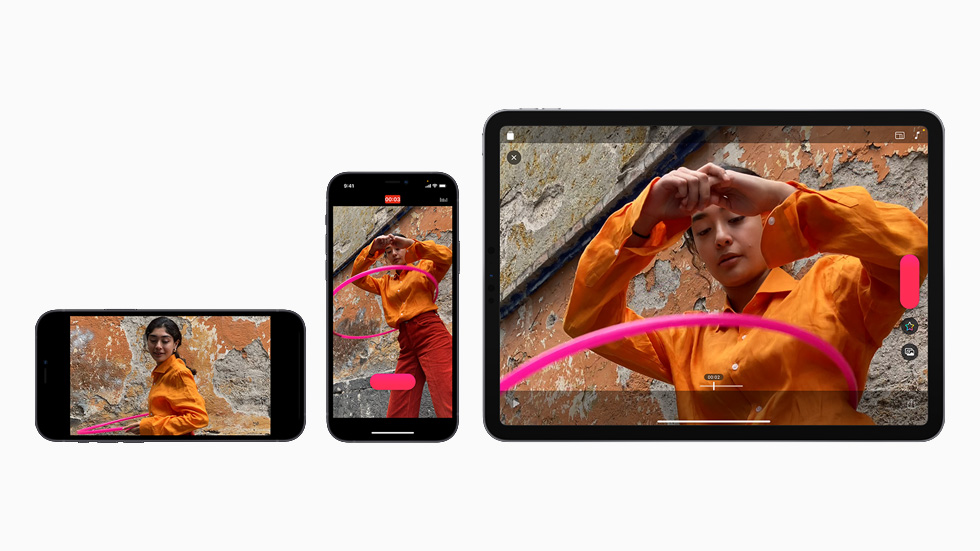 iPhone 12 ve iPad Air’de dikey ve yatay olarak ü? Clips videosu g?rüntüleniyor.