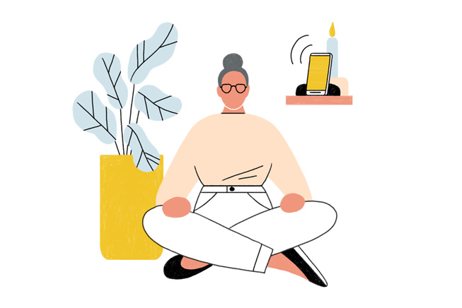 Meditasyon yapan bir kad?n illüstrasyonu.