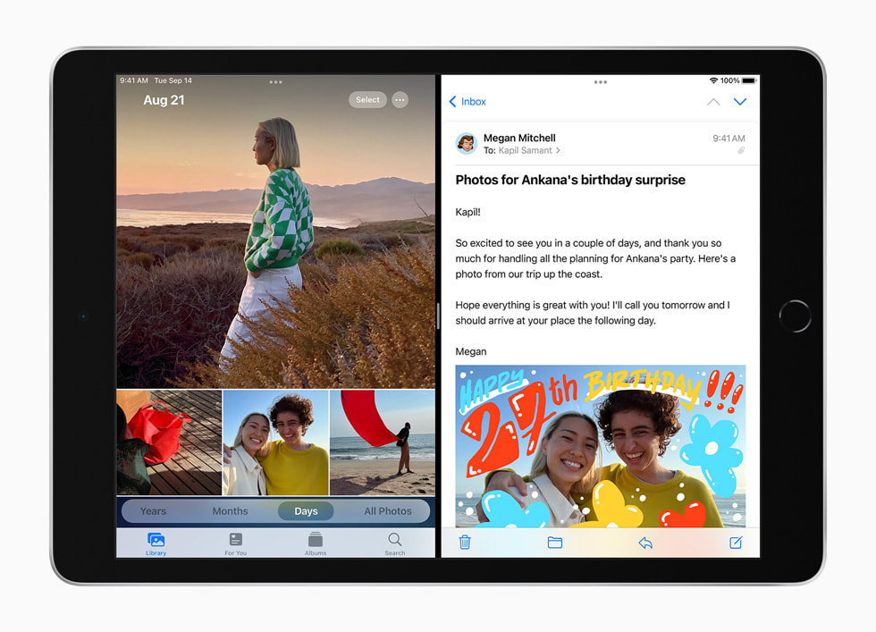 Yeni iPad’de Notlar ve Mail uygulamalar?n?n bir Split View g?rünümü.