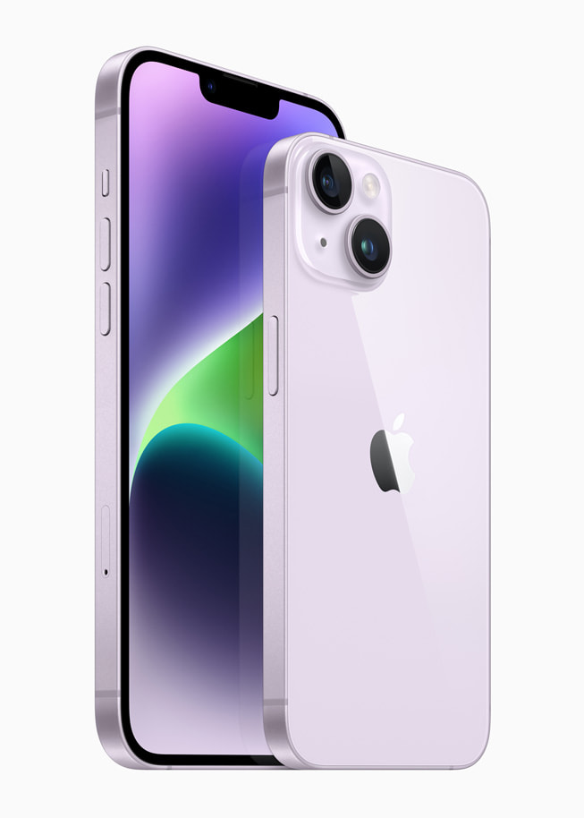 Mor renginde iPhone?14 ve iPhone?14?Plus g?steriliyor.