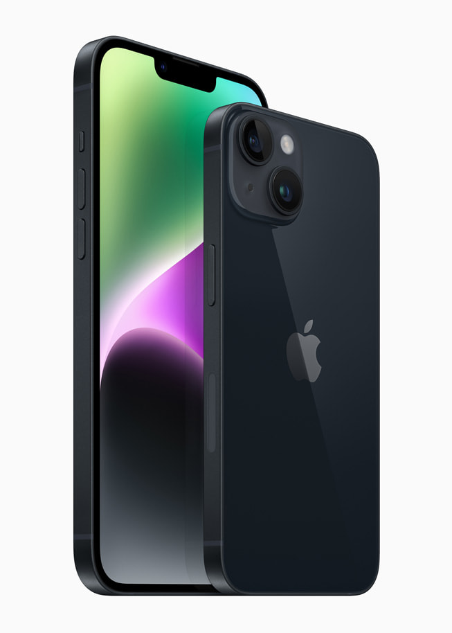 Hi?n th? iPhone 14 và iPhone 14 Plus phiên b?n màu ?êm xanh th?m.