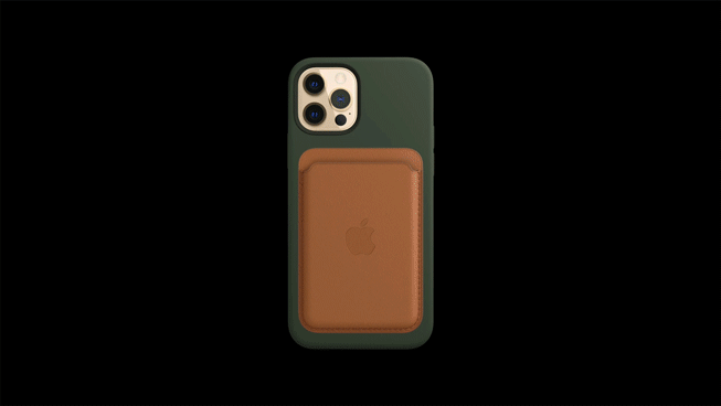 MagSafe aksesuarlar?n? iPhone 12 Pro’ya nas?l kolay tak?ld???n? g?steren bir GIF.