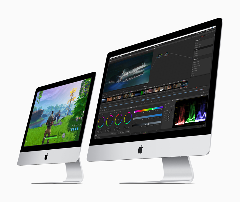 Bir adet 21.5 in? iMac ve bir adet 27 in? iMac yan yana.