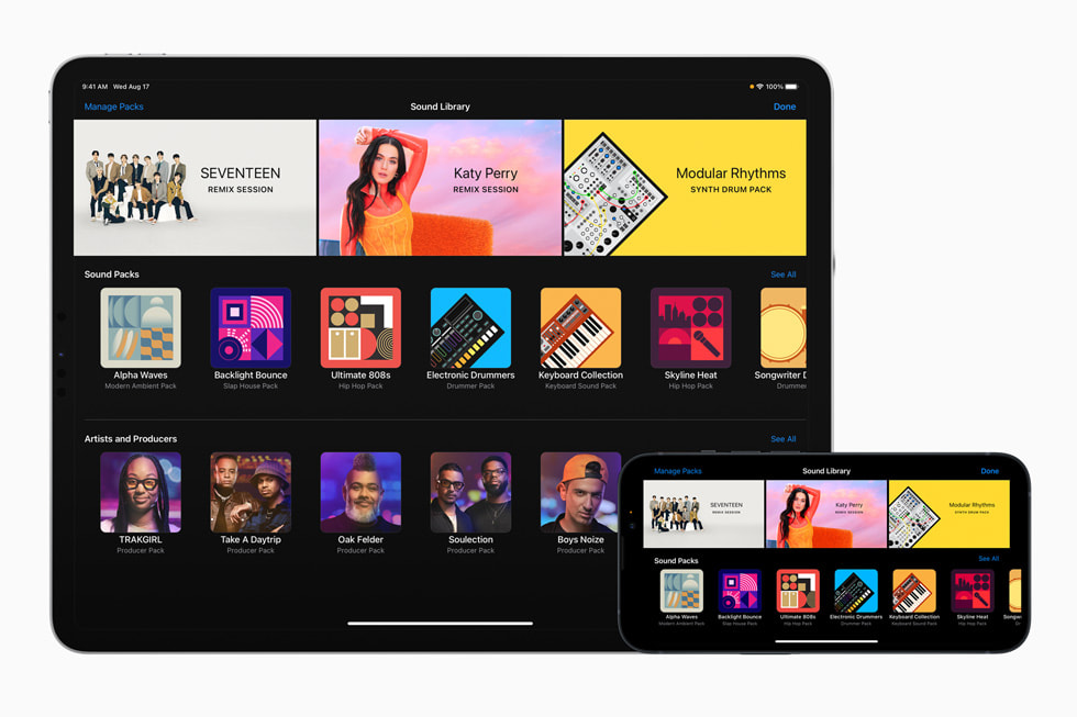 iPad Pro ve iPhone 13 Pro'da GarageBand uygulamas?nda Katy Perry ve SEVENTEEN yer al?yor.