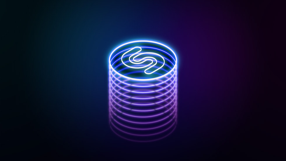 Siyah bir fon üzerinde Shazam logosu neon renkte g?steriliyor.