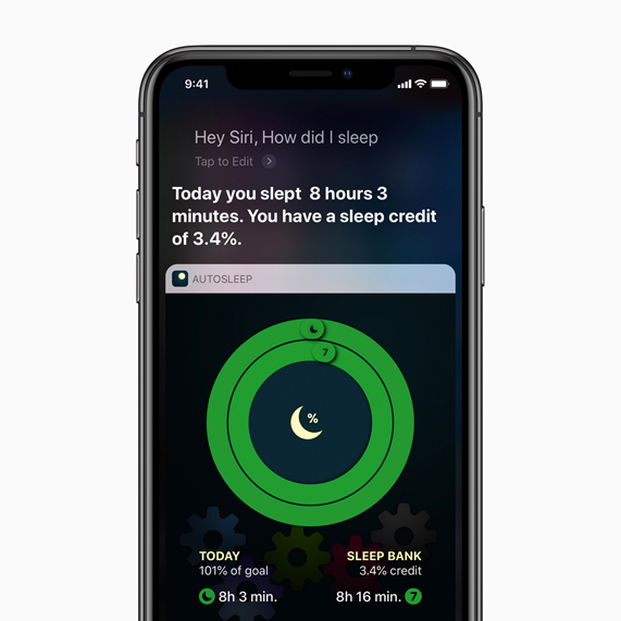 iPhone’da g?sterilen Siri Kestirmesi AutoSleep ekran?.