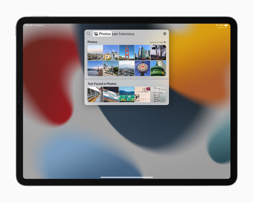 iPad Pro’da Spotlight’ta yeni arama deneyimi g?rüntüleniyor.
