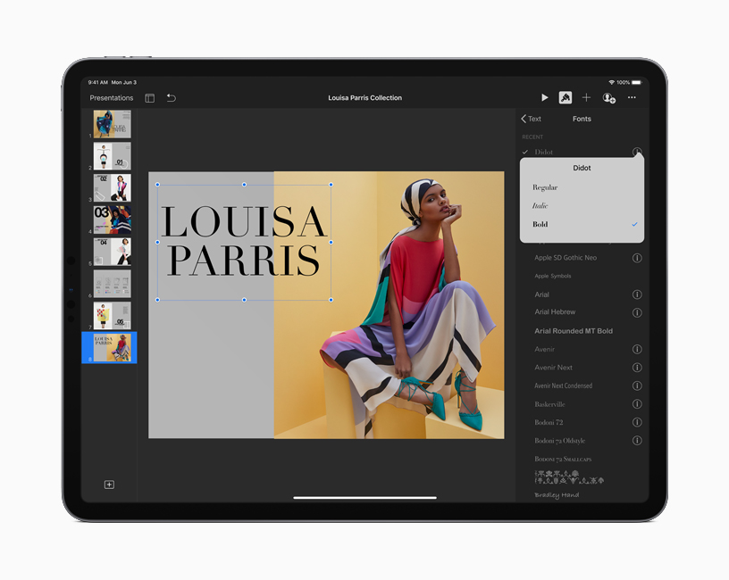 iPadOS’taki mevcut yaz? tiplerini g?steren bir sunum ekran?.